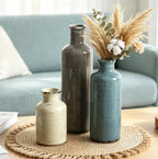 CUCUMI Ceramic Vases Set of 3, Rustic Coastal Vases Home Decor | Farmhouse Flower Vases Decor for Shelves, Ocean Beach Style, Mantle, Fireplace, Coffee Table, Shelf Decorations
