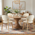 PU Leather Dining Chairs Set of 4, Upholstered Kitchen & Dining Room Chairs, Mid Century Modern Solid Oak Wood Dining Room Chairs with Curved Backrest, Beige