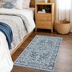 KUTA Entryway Rugs Indoor Non-Slip Washable Small Area Rug 2x3 Blue Entrance Carpet Soft Printed Vintage Floral Distressed Tribal Farmhouse Low-Pile Door Mat for Bedroom Kitchen