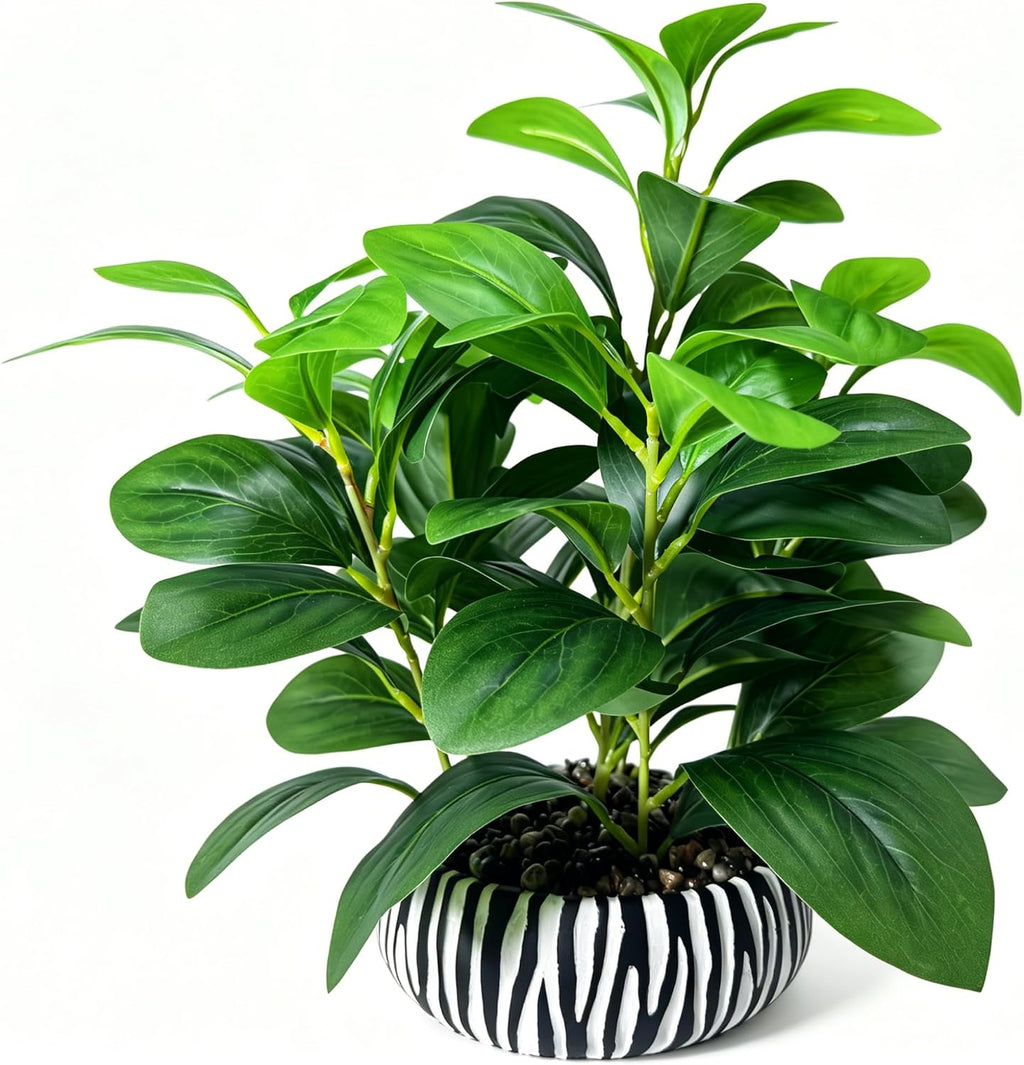 Realistic Artificial Potted Plant, Faux Indoor Greenery for Home Office Living Room Bookshelf Bathroom Decor, Low-Maintenance Space-Saving Fake Plants with Modern Decorative Vase