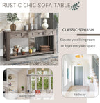 Knocbel Console Table with 4 Storage Drawers and Bottom Shelf, Rustic Distressed Sofa Table for Entryway Hallway Living Room, 63" W x 14" D x 30" H, Gray Wash Color