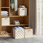 Posprica 13x13x13 Storage Cube Bins, Collapsible Storage Bins Fabric Storage Cubes Organizer Baskets Box Drawers for Shelves, Closet, Wardrobe, Bookshelf, Cabinet, Cream/Gold Lantern, 4 Pack