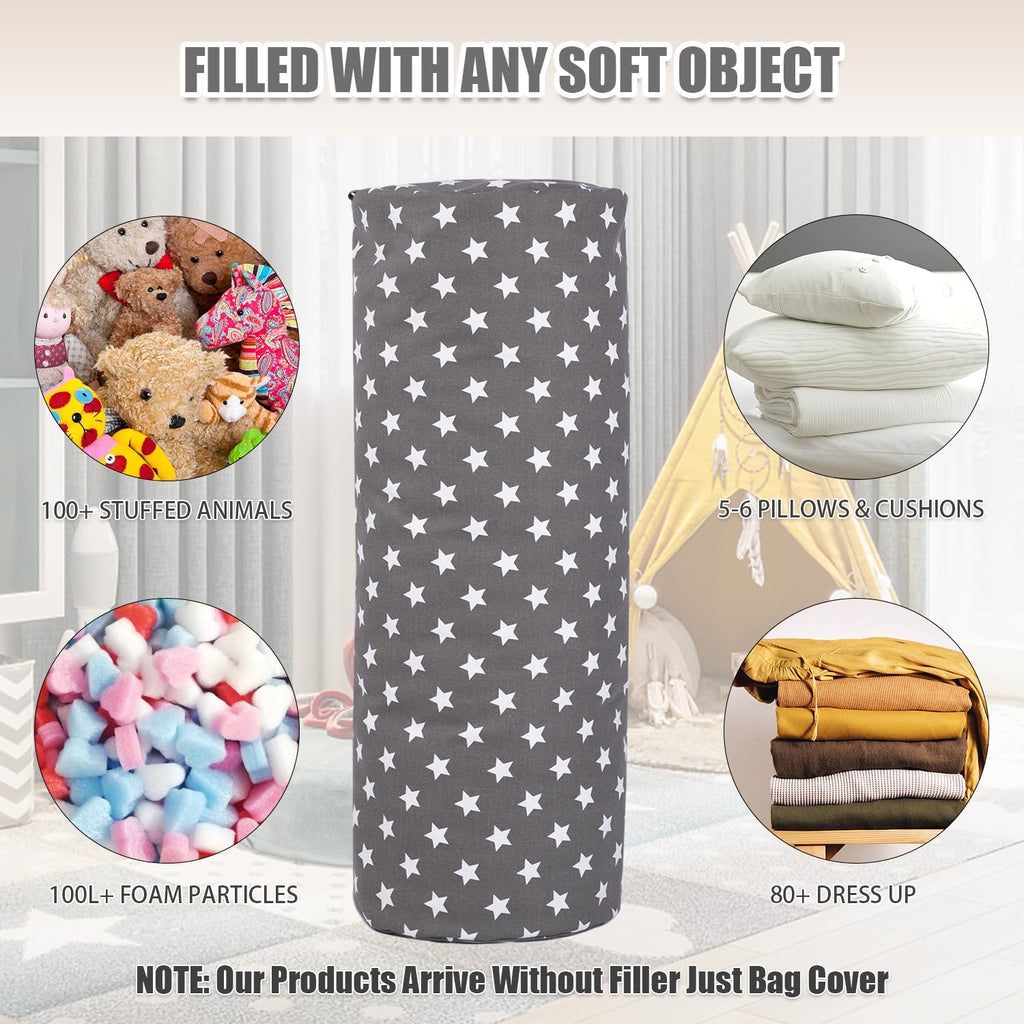 Stuffed Animal Storage Bean Bag Chair Cover (No Filler), Cylinder Plush Toy Storage Stuff and Sit Seat for Kids Boys and Girls, Canvas Large Soft Sit & Play Sofa with YKK Zipper