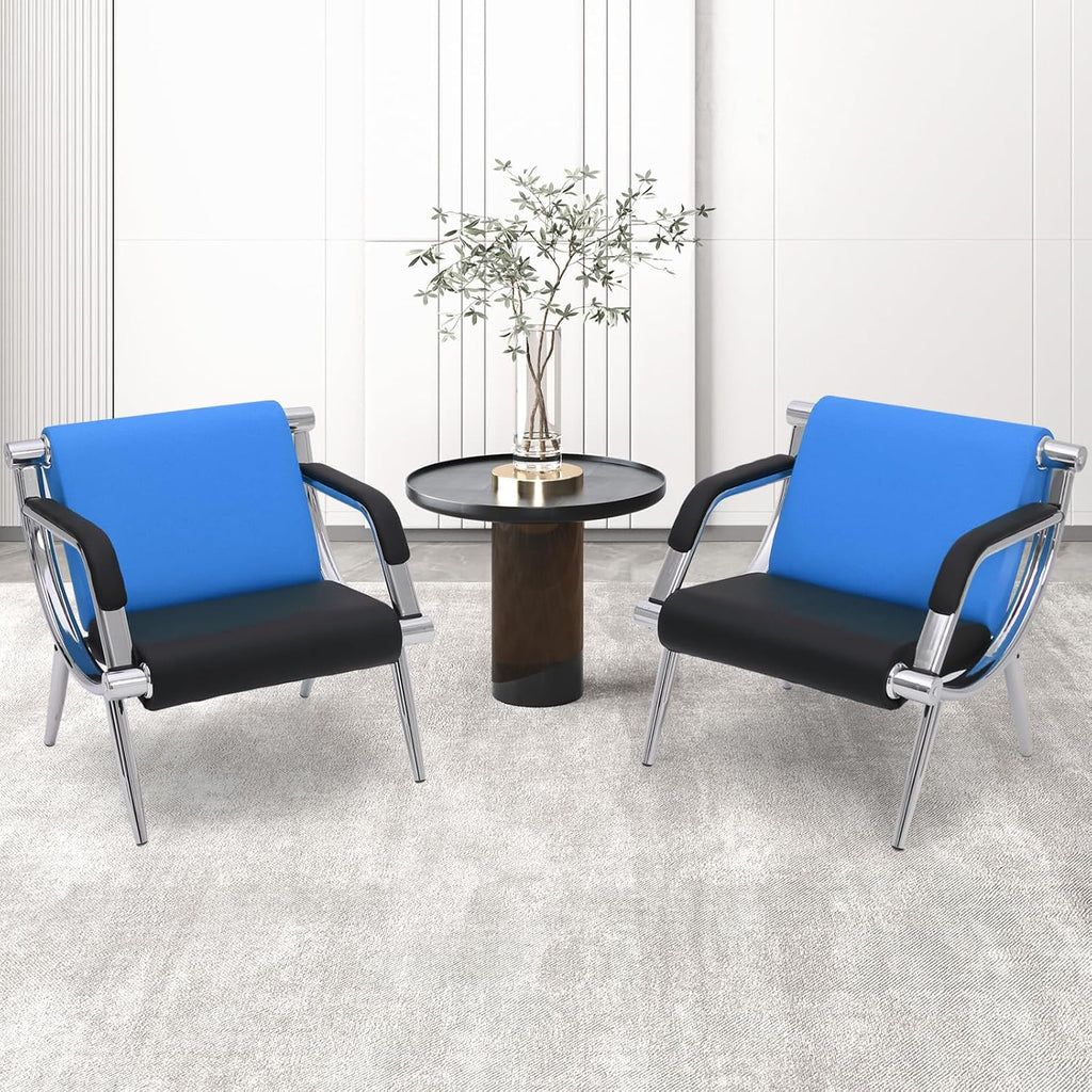Waiting Room Chairs with Armrest, PU Leather Office Furniture, Lobby Conference Reception Chairs, Office Guest Seating for Clinic,Airport,Hospital,Barber,Salon,Bank (Blue & Black, 2-Seat)