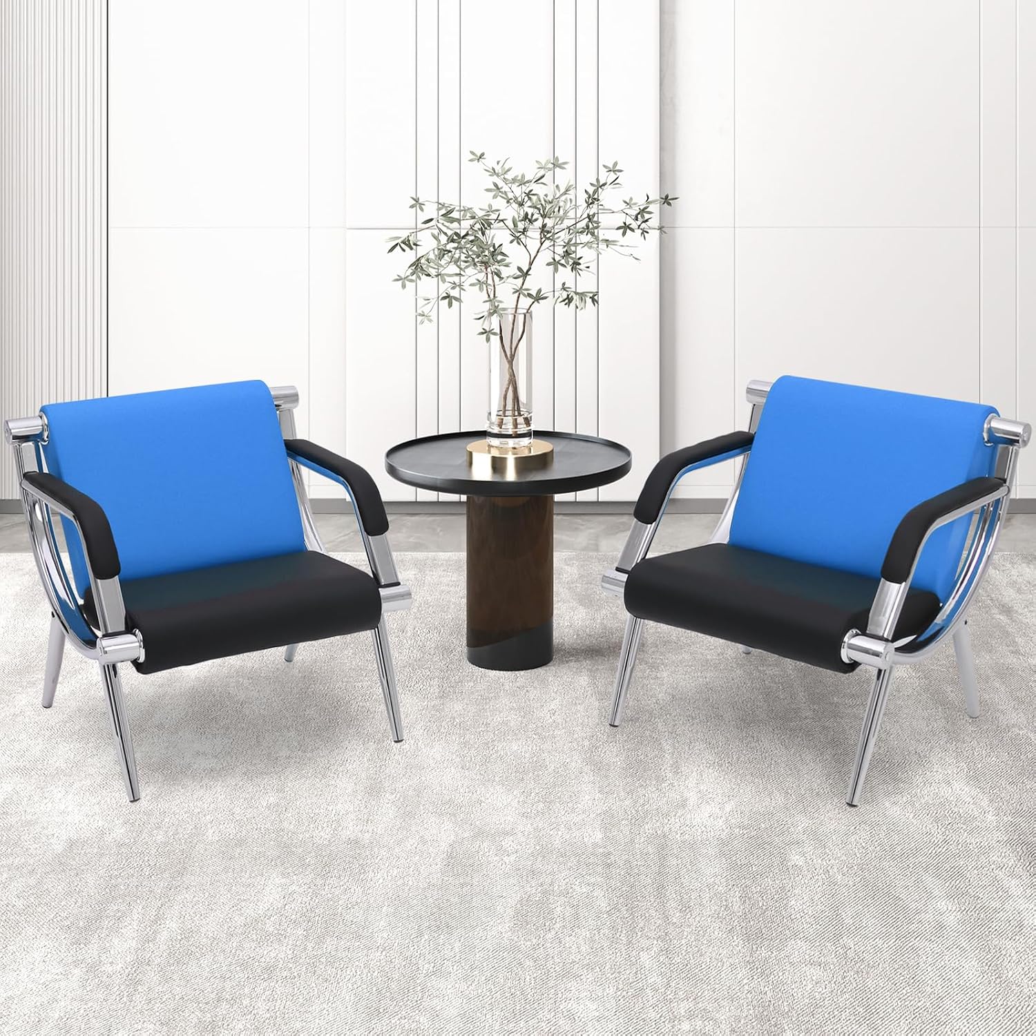 Waiting Room Chairs with Armrest, PU Leather Office Furniture, Lobby Conference Reception Chairs, Office Guest Seating for Clinic,Airport,Hospital,Barber,Salon,Bank (Blue & Black, 2-Seat)