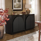 win2win Fluted Sideboard Buffet Cabinet with Storage, 31.5" Modern Accent Cabinet with Double-Layered Arch Doors, Small Wood Console Credenza for Living Room,Dining Room,Entryway,Hallway,Black,1PCS