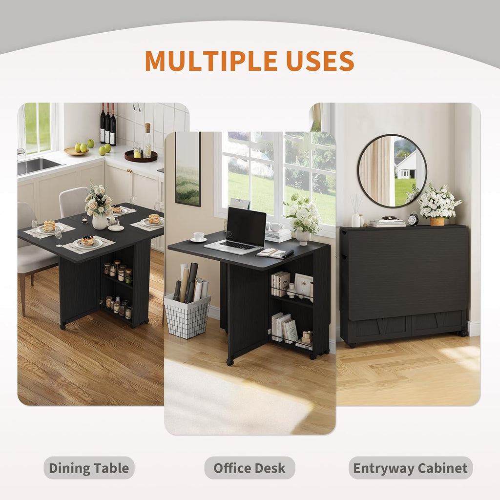 IDEALHOUSE Folding Dining Table with Storage, Folding Kitchen Table with Drawers, Apartments, Small Spaces