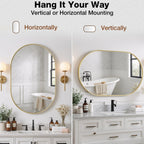 24x36 Inch Brushed Gold Oval Bathroom Mirror, Wall Mounted Vanity Mirror for Over Sink, Tempered Glass with Aluminum Frame, Vertical or Horizontal Hanging