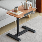 Solid Wood C-Shaped Side Table,360° Rotating TV Tray Table,Height-Adjustable,Sliding Sofa Table,Rolling Laptop Desk for Living Room and Bedroom Use with Sofa,Bed,Chair-Pale Walnut