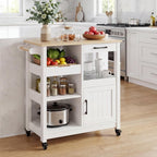 IRONCK Kitchen Island with Storage, Rolling Kitchen Island on Wheels, Kitchen Cart with Cabinet, Open Shelves, Drawer for Home,White and Natural