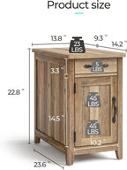 LINSY HOME Farmhouse End Table with Charging Station, Narrow Side Table for Living Room, Sofa Side Table with Drawer and Storage Cabinet, Small Nightstand for Home Office