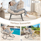Giantex Outdoor Rocking Chair, Indoor Oversized Egg Papasan Chair with Padded Cushion, Patio Rocker Chair w/Metal Frame for Porch Garden Backyard, 450 lbs Capacity, Beige