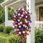 Red White and Blue Hanging Flowers, Patriotic Hanging Flower Baskets,Resistant Faux Silk Flowers, for Porch, Yard, Veterans Memorial Day Patio Home