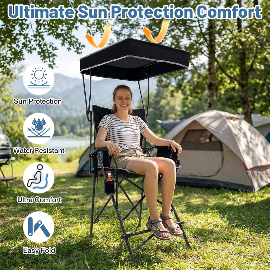 27" Tall Folding Director Chair Oversized with Canopy Shade for Adults Heavy Duty Camping Chair Portable with Footrest & Carry Bag Supports 300 lbs