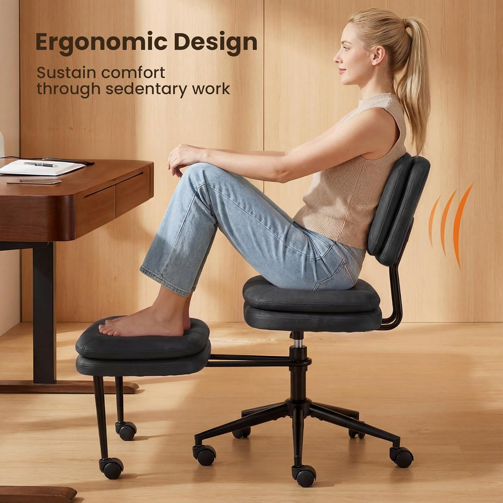 COSIEST Cross Legged Office Chair with Wheels, Ergonomic Kneeling Chair for Adults, Criss Cross Chair with Wide Seat, Comfortable Home Office Desk Chair, 360° Swivel Adjustable Height, Black