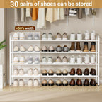 KEETDY 4-Tier Long Shoe Rack for Closet Floor, Wide Shoe Organizer Storage, Stackable Shoe Rack for Entryway Metal Shoe Shelf for 30 Pairs Men Sneakers with Wire Grid for Bedroom, White