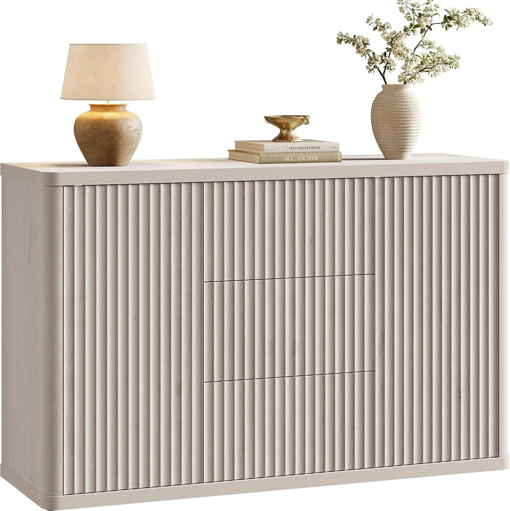 SICOTAS Buffet Cabinet with Storage 54.7" Large Modern Accent Storage Cabinet with Doors and Shelves Fluted Sideboard Credenza Buffet Table Coffee Bar for Living Room Kitchen Dining Room, White Alder