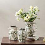 Ceramic Flower Vases Set of 3 | Green Rustic Farmhouse Vase Set for Home Decor, Vintage Floral Decorative Vase for Living Room & Kitchen, Mantel & Bookshelf, Centerpieces, Entryway(5.7+5.9+7.1Inch)