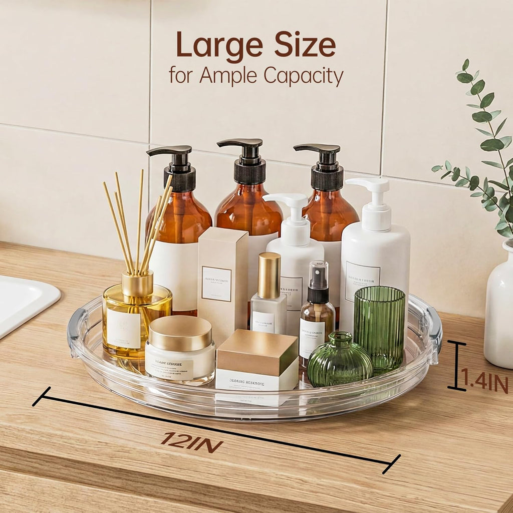 LAMU 12 Inch Lazy Susan Turntable, 360° Rotating Organizer Storage for Cabinet & Table Top, Pantry, Fridge, Bathroom, 4 Pack Clear Spice Rack, Kitchen Storage Tray for Medicine & Countertop