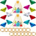 Chalyna 45Pcs Acrylic Diamond Gem Jewelry Alloy Gold Round Ring Set Halloween Party Favor Pirate Treasure Hunting Cake Decor with Gift Bag (Vivid Style)