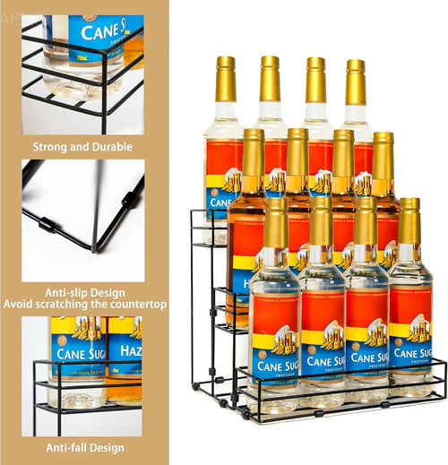 12 Bottles Coffee Syrup Rack Organizer, Coffee Syrup Stand Holder, 3 Tier Coffee Syrup Organizer for Coffee Bar Station, Wine Rack for Countertop, Bottle Display Shelf for Cocktail, Dressing