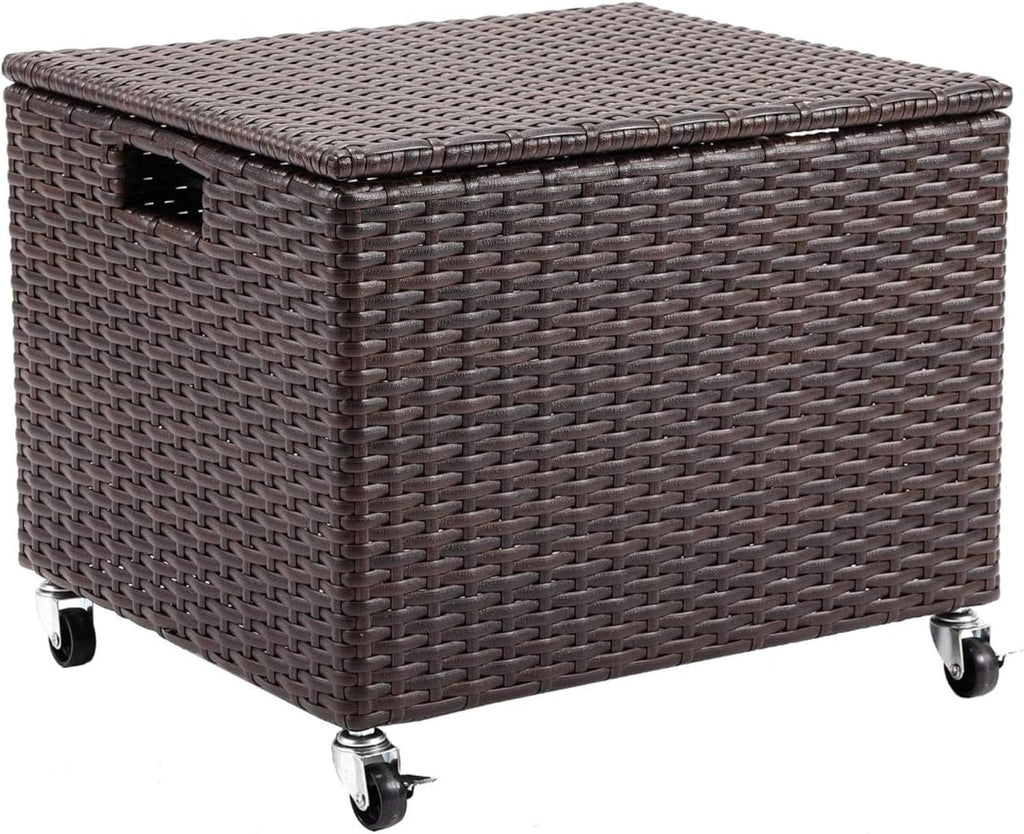 BIRDROCK HOME Rolling Filing Cabinet - Weatherproof Rattan-Style Storage Box or Resin Deck Chest with Wheels for Organizing Cushions, Toys, and Accessories in Home, Office, or Garden (Espresso)