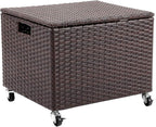 BIRDROCK HOME Rolling Filing Cabinet - Weatherproof Rattan-Style Storage Box or Resin Deck Chest with Wheels for Organizing Cushions, Toys, and Accessories in Home, Office, or Garden (Espresso)