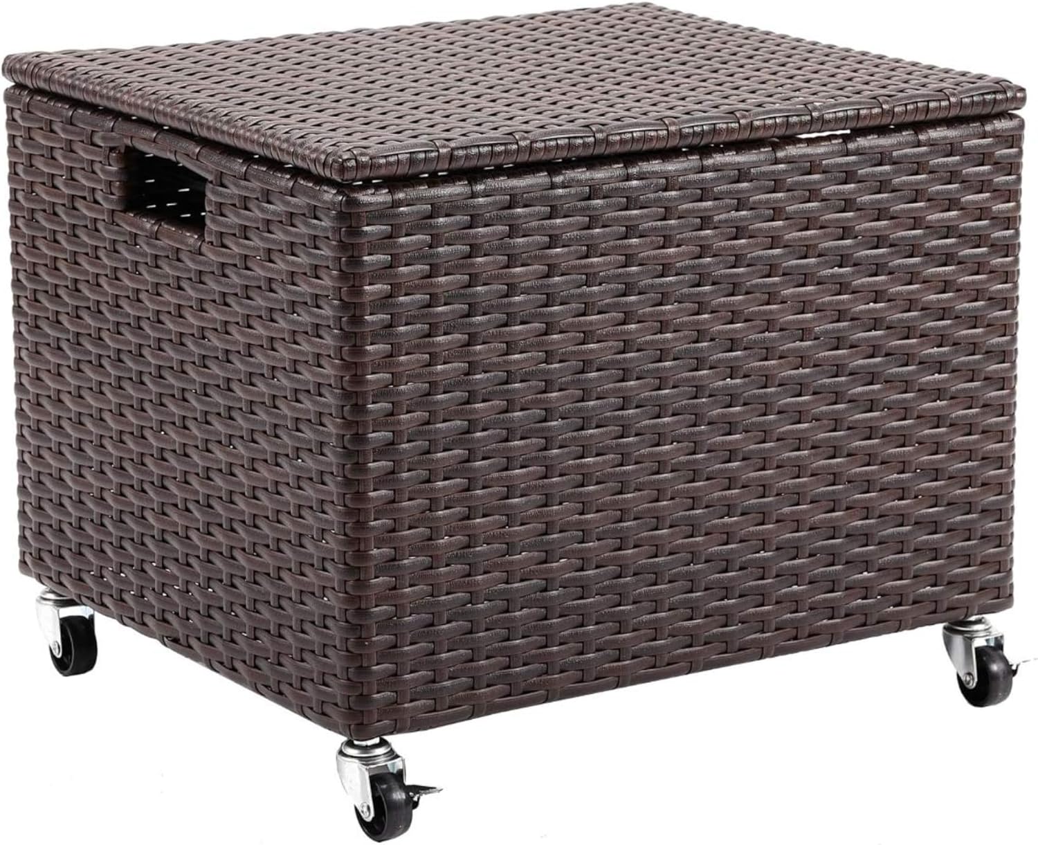 BIRDROCK HOME Rolling Filing Cabinet - Weatherproof Rattan-Style Storage Box or Resin Deck Chest with Wheels for Organizing Cushions, Toys, and Accessories in Home, Office, or Garden (Espresso)
