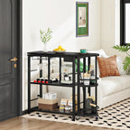 HOOBRO L-Shaped Bar Table, Home Bar Unit with Charging Station, 3-Tier Shelves with Wine Rack, 360° Extendable Bar Table on Wheels, Corner Mini Coffee Cabinet, for Pub, Kitchen, Black BB183UBT01
