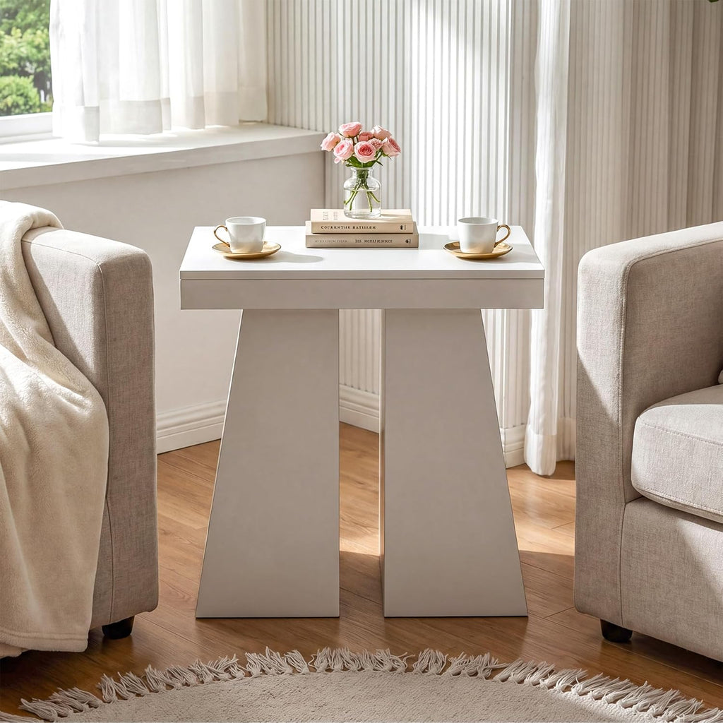 LITTLE TREE End Table for Couch, 24" Large Wooden End Table with Trapezoid Base, Tall Wood Sofa Side Table, Farmhouse Nightstand for Bedroom, Living Room, White