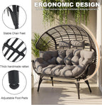 Double Egg Chair with Cup Holder Outdoor Indoor,2 Person Oversized Wicker Lounge Chair with 8” Thicken Cushions & Rain Cover 700lbs for Patio Balcony Porch Living Room