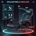 JUMMICO Gaming Chair Ergonomic Computer Chair with Footrest and Massage Lumbar Support, Height Adjustable Video Gaming Chair with 360° Swivel Seat and Headrest (Black)