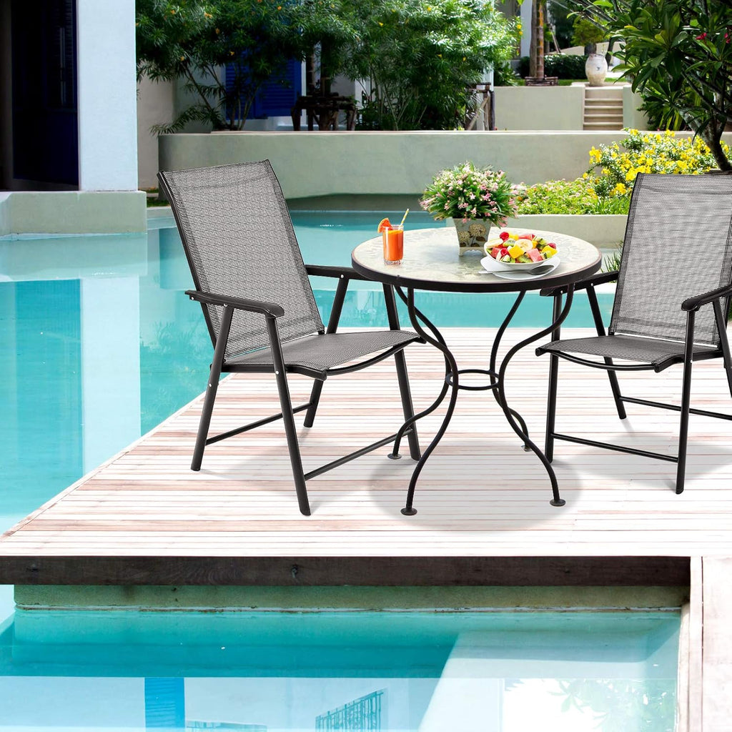 S AFSTAR Patio Chairs Set of 4, Outdoor Folding Dining Chairs with Armrests, Foldable Porch Chairs for Lawn Deck Backyard, Folding Chairs for Adults (Gray)
