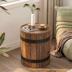 Tribesigns Round End Table with Hidden Storage, 19.68" Barrel Side Table, Farmhouse Wood End Table with Removable Lid, Sofa Side Bedside Nightstand for Living Room, Rustic Brown