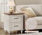 WAMPAT Antique White Side Table Nightstand with Charging Station, Wood End Table with 2 Drawers for Living Room, Rustic Night Stand Farmhouse Bedside Table for Bedroom, Kids Room