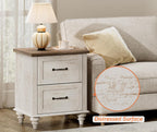 WAMPAT Nightstand Side Table with Charging Station, Antique White End Table with 2 Drawers for Living Room, Elegant Night Stand Bedside Table for Bedroom, Dorm
