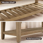 HUIMO Entryway Shoe Bench with Cushion, End of Bed Bench,Upholstered Bench for Kitchen, Bench with Solid Wood Shelf, Leather Ottoman Bench for Hallway, Living Room (PU-Brown)