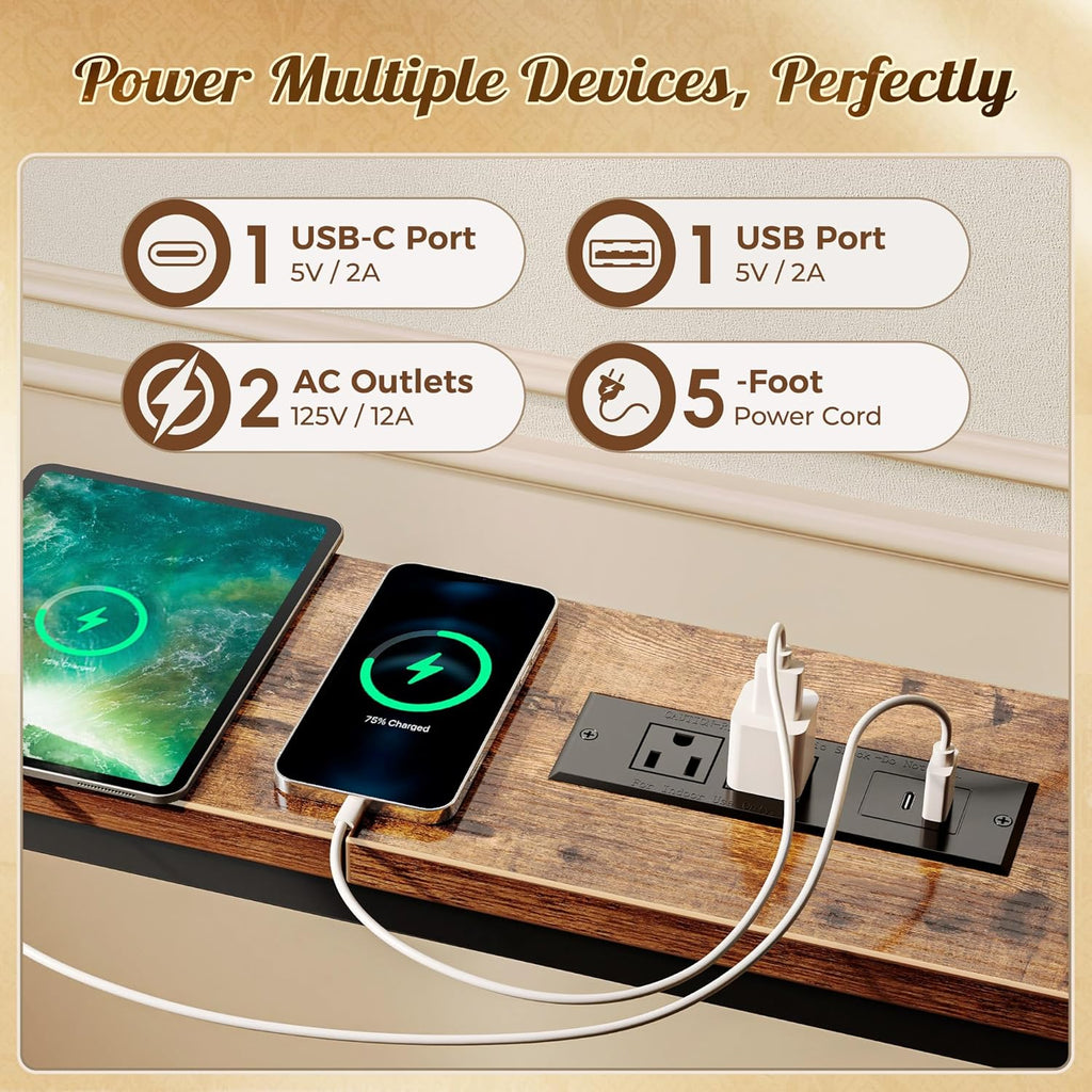 Huuger 118 Inch Sofa Table with Power Outlets and USB-C Ports, 5.9 Inch Narrow Entryway Table, Behind Couch Table with Storage, Extra-Long Console Table, Living Room, Rusitc Brown