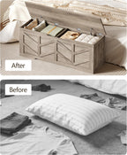 51.2" Storage Chest, Extra Large Storage Bench with 2 Safety Hinges, Storage Trunk Supports 330 lb, Wooden Blanket Storage for Bedroom, livingroom, entryway, Greige