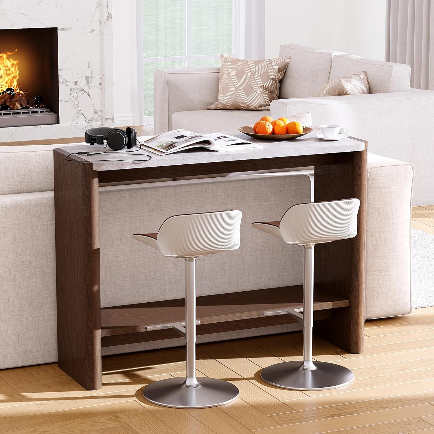 SUNBURY Modern Console Table with Faux Marble Top, 43 Inches Entryway Console Table with Open Shelf, Sofa Table Behind Couch for Hallwa, Living Room, Entrance