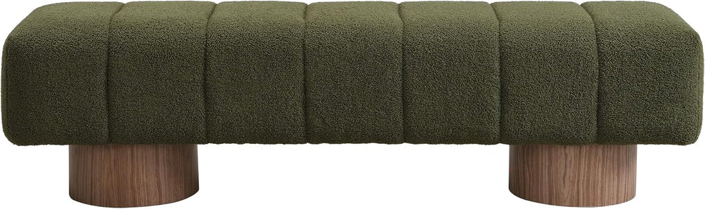 Merax 64" Upholstered Boucle Dining Bench Entryway End of Bed Ottoman Bench for Living Room Bedroom Dining Room, Wood Leg, Bear 300 LBS, No-Assembly (Green)