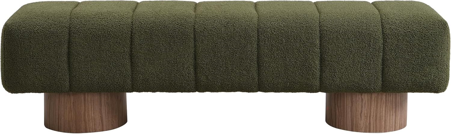 Merax 64" Upholstered Boucle Dining Bench Entryway End of Bed Ottoman Bench for Living Room Bedroom Dining Room, Wood Leg, Bear 300 LBS, No-Assembly (Green)