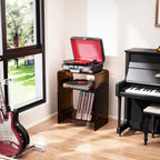 Acrylic Record Player Table with Storage Shelf, Clear Side Table Nightstand (Dark Brown, Large)