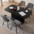 63" Large Dining Table for 4 6, [Rounded Corners] [Grooved Pedestal Base] Modern Rectangle Kitchen Dinner Dining Living Room Table Black