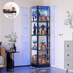 Dystler Corner Display Cabinet with Glass Doors, 68" Display Case with LED Lights, 4-Tier Curio Cabinets for Collectibles, Toys, Books, Modern Storage Cabinet, Black