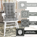 Klear Vu The Gripper Non-Slip Rocking Chair Cushion Set with Thick Padding, Includes Seat Pad & Back Pillow with Ties for Indoor Living Room Rocker, 17x17 Inches, 2 Piece Set, Gingham Black