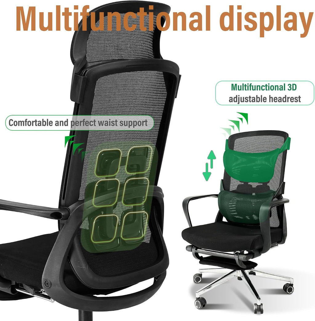 Ergonomic Office Chair with Footrest, High Back Desk Chair with Adjustable and Removable Headrest for Waist or Back Support,3 Gear Tilting Backrest,400lbs Weight Capacity Metal Base with Swivel Wheels