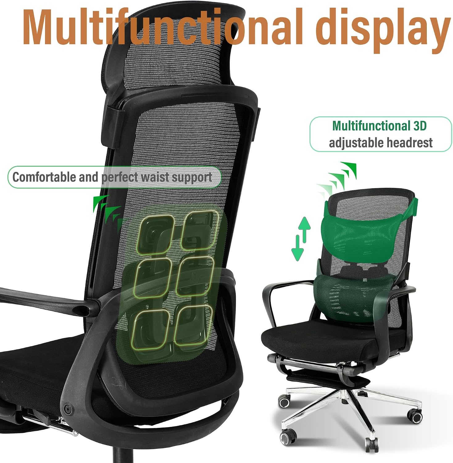 Ergonomic Office Chair with Footrest, High Back Desk Chair with Adjustable and Removable Headrest for Waist or Back Support,3 Gear Tilting Backrest,400lbs Weight Capacity Metal Base with Swivel Wheels