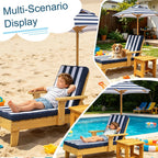 Kids Lounge Chair Outdoor, Toddler Chaise Lounge w/Removable Striped Fabric Cushions, Parasol and Coffee Table, Minimalist Patio Furniture for Pool Beach Backyard Lawn(Green)