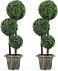Goplus 3 FT Artificial Boxwood Topiary Tree, Sun-Protective Triple Ball Fake Plants Shrubs, Evergreen Faux Potted Plants for Indoor Outdoor Home Office Front Porch Decor